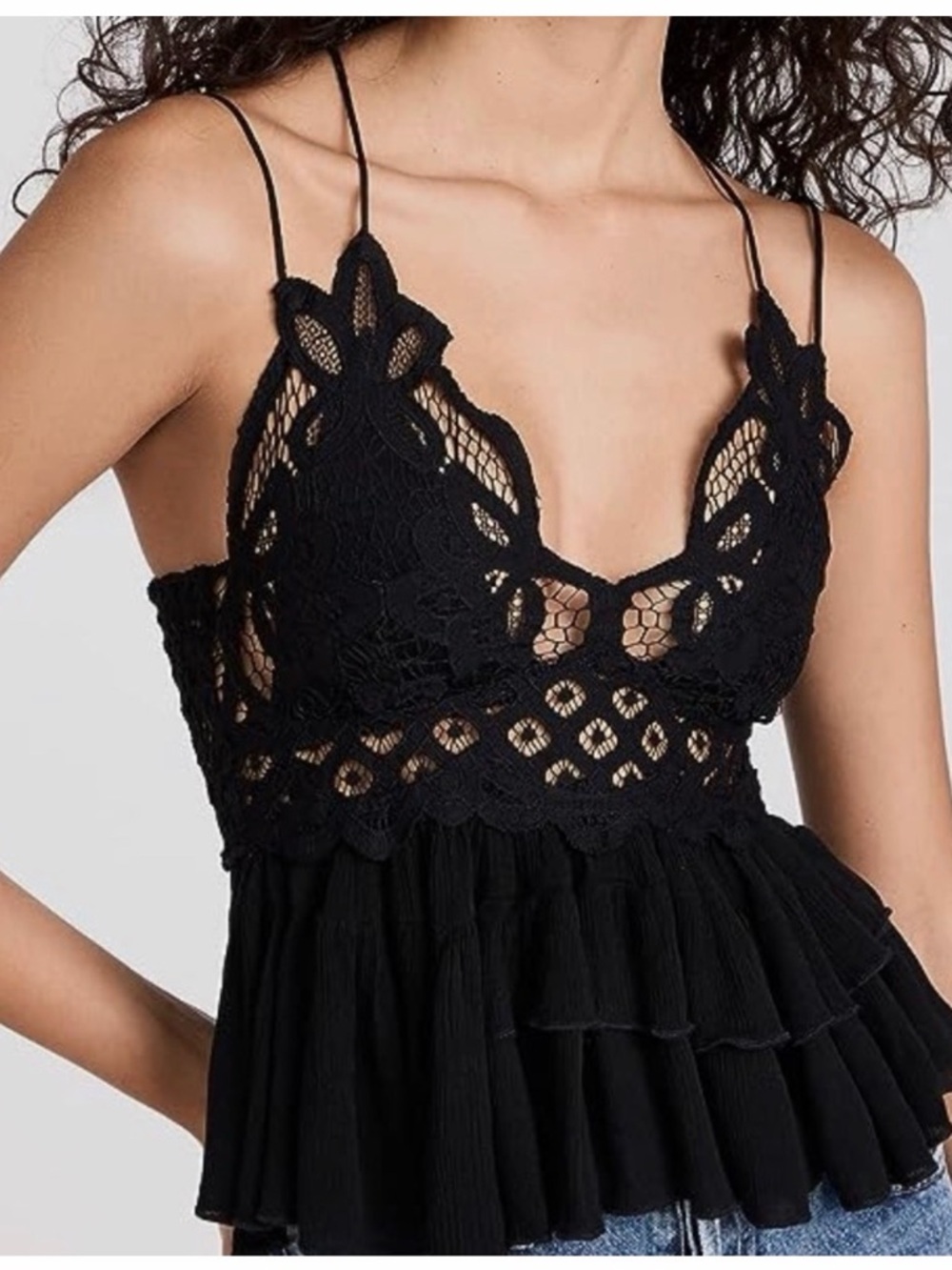 Free People Black Crochet Lace Crop Top